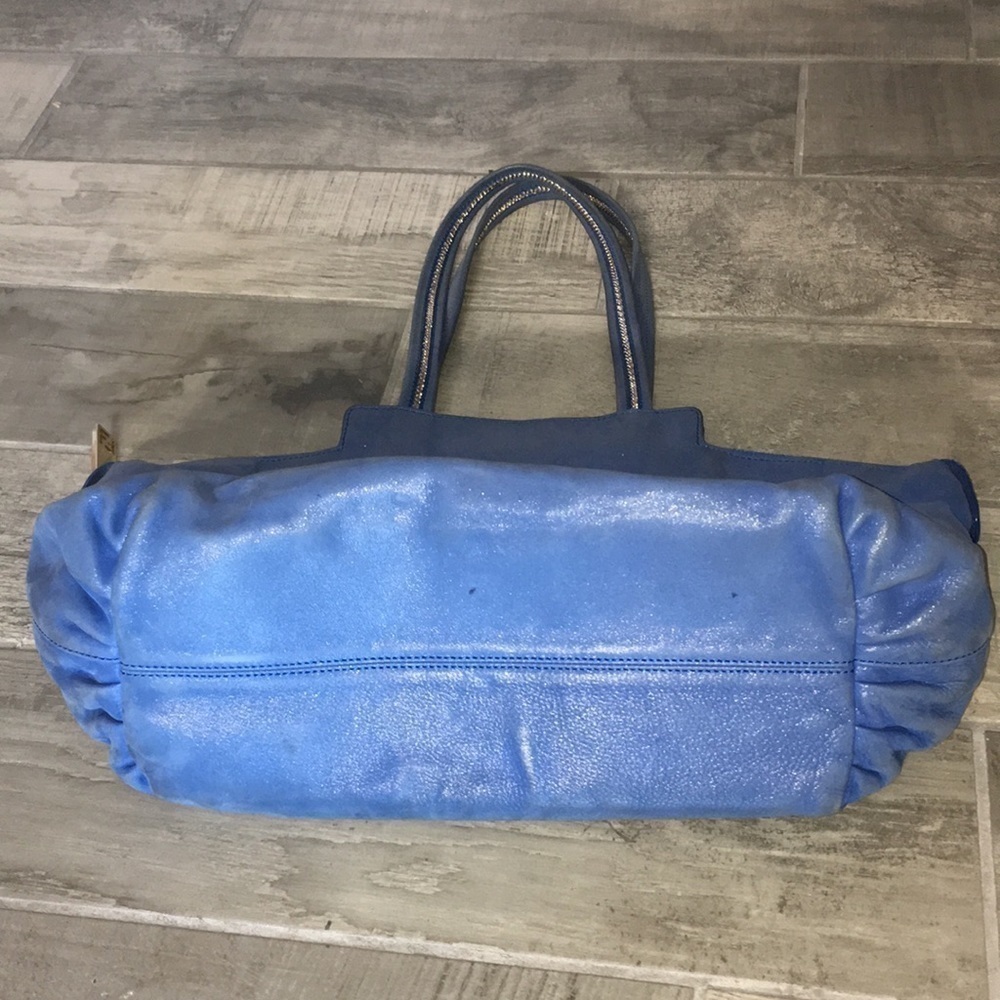 Fendi jumbo Blue suede shoulder bag authentic Metallic Nubuck Chains Tote - Picture 3 of 10